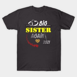 Big Sister AGAIN T-Shirt Baby Pregnancy Announcement Youth T-Shirt Gift for Big Sister T-Shirt